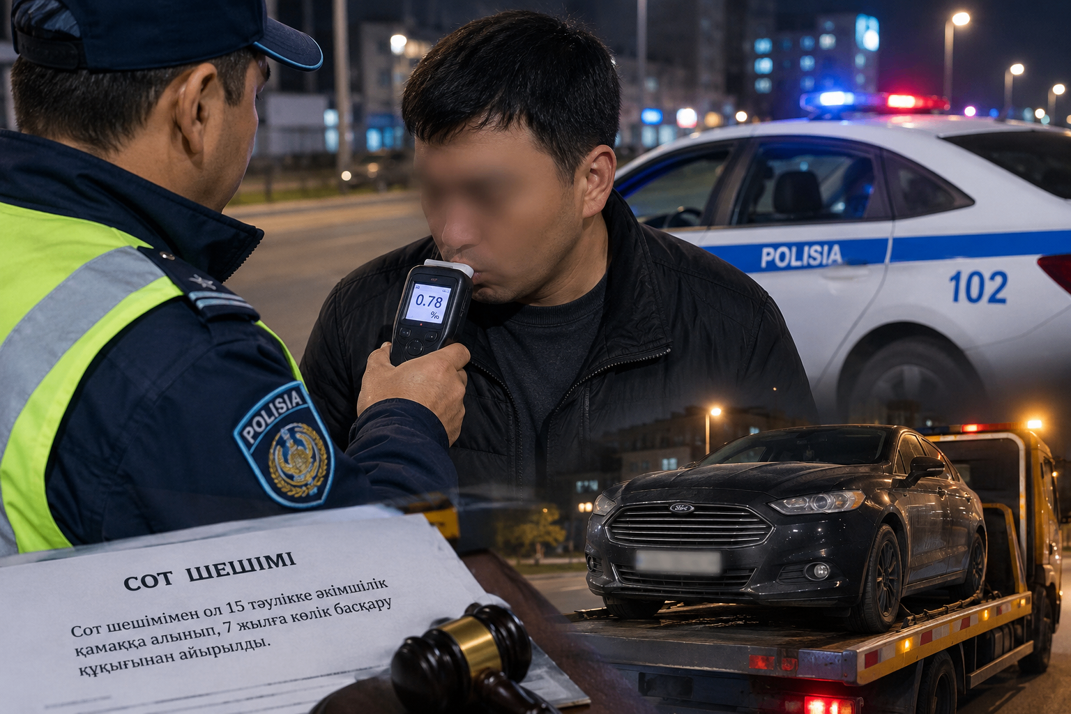 В Актау водитель Ford сел за руль в состоянии опьянения: суд назначил 15 суток ареста