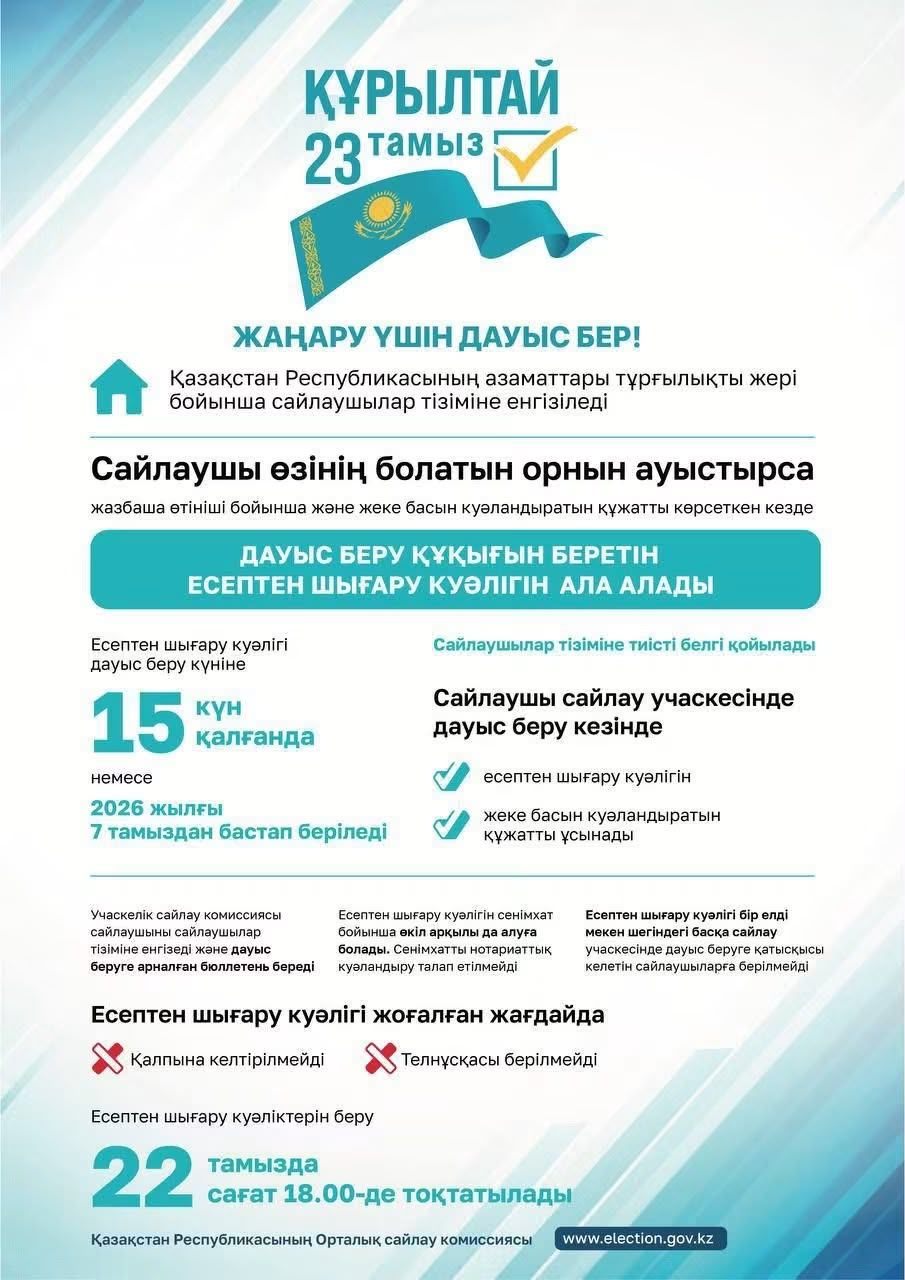 Егер сайлау күні басқа елді мекенде болсаңыз, қалай дауыс беруге болады?