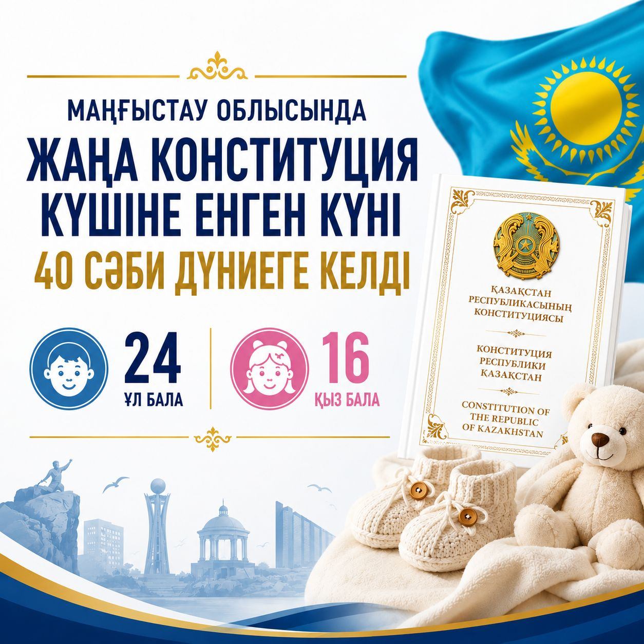 Маңғыстау облысында жаңа Конституцияның заңды күшіне енген күні 40 сәби дүниеге келді