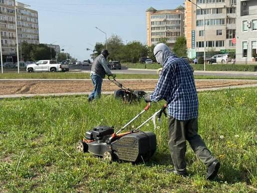 В Актау активно ведутся работы по уборке сухой растительности