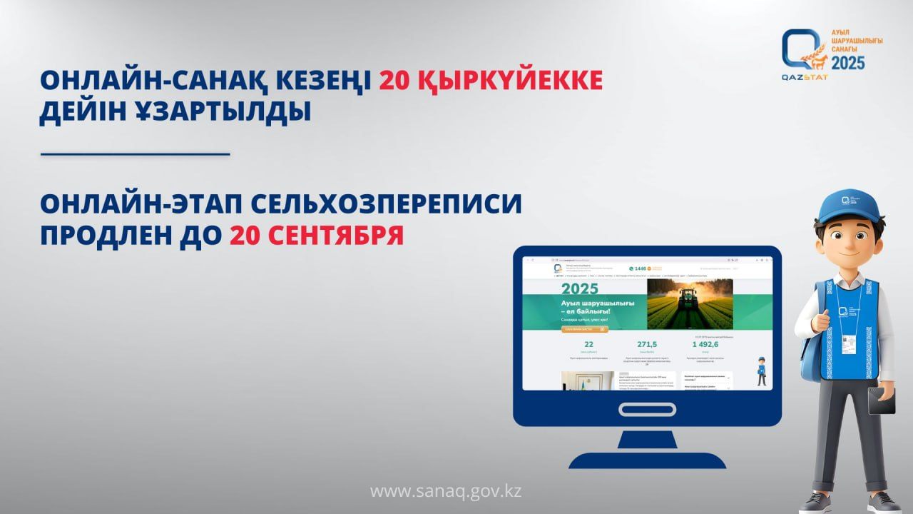Онлайн-этап сельхозпереписи для сельхозформирований продлен до 20 сентября